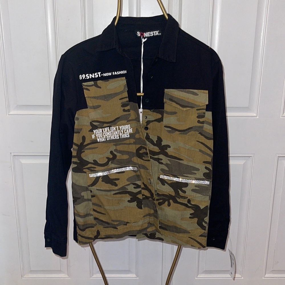 SONESTA camo and rhinestone shirt